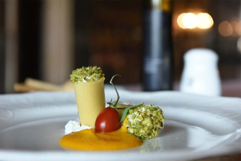 A plated course from the L'Alcova kitchen, Ca' Sagredo Hotel
