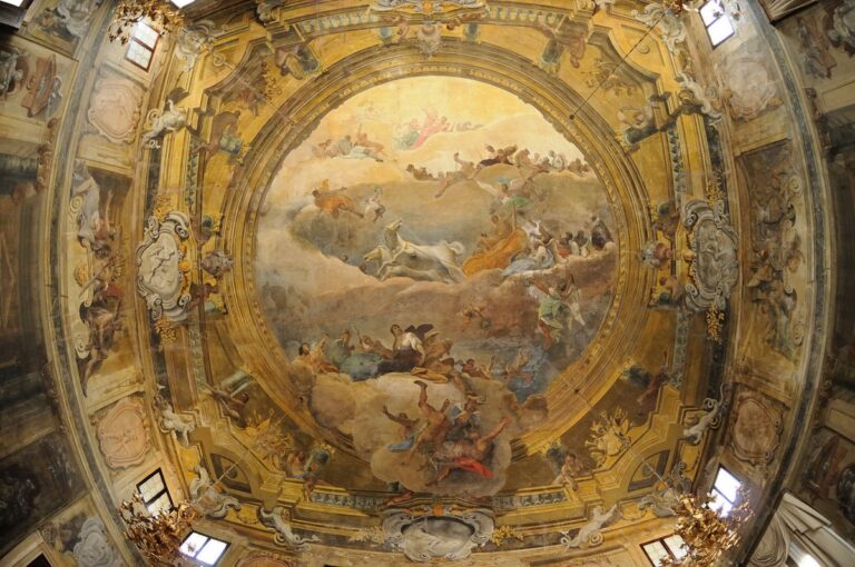 The painted ceiling of the piano nobile, gods and clouds overhead, Ca' Sagredo Hotel