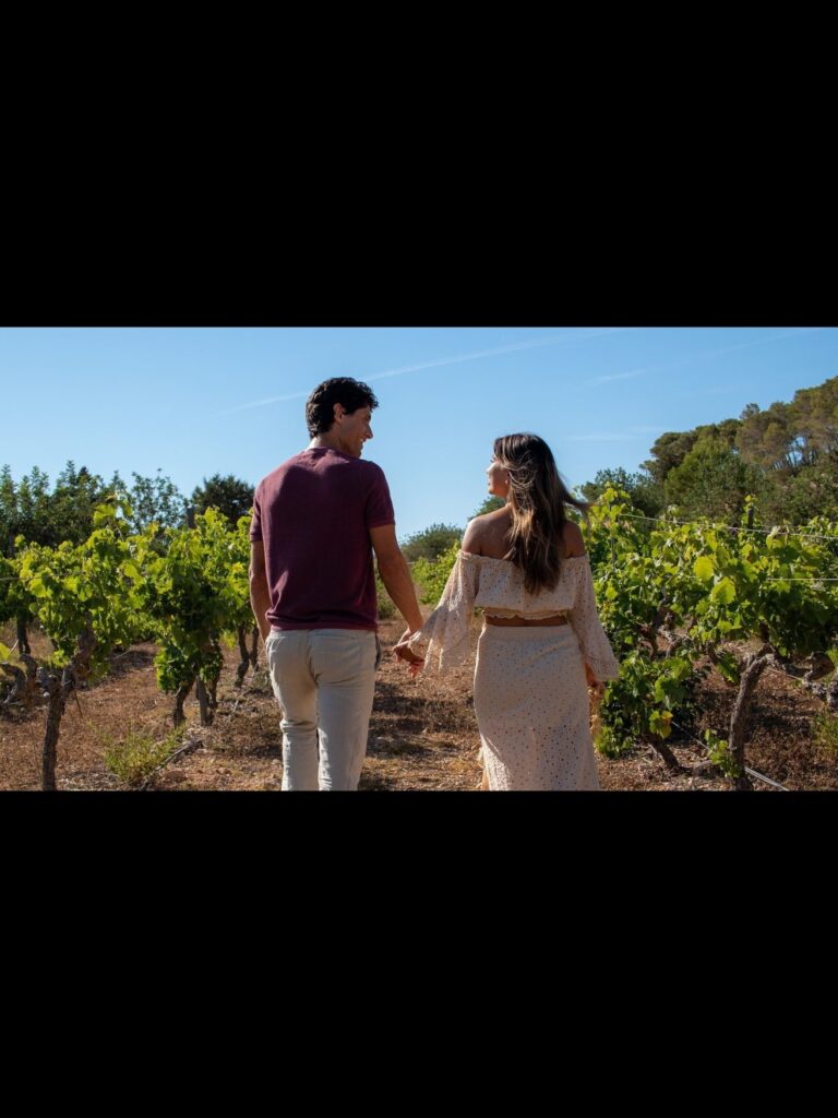 A couple in the Ibizan countryside at sunset, Can Lluc Boutique Country Hotel