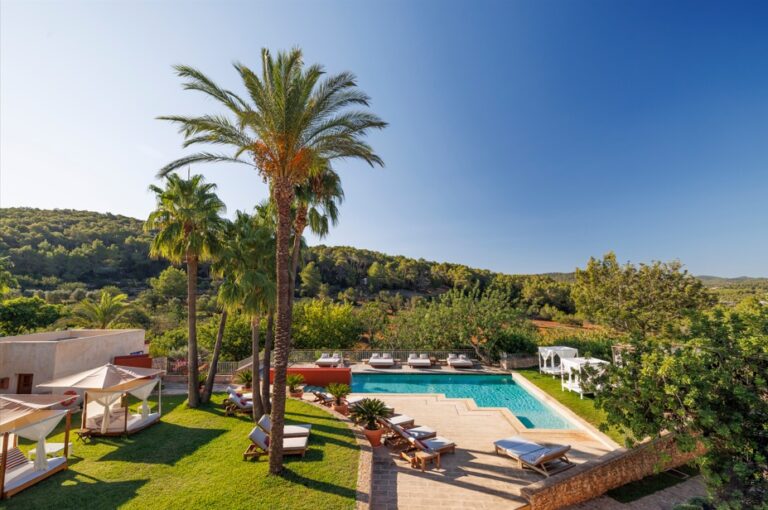 The hotel and its pool seen from above, Can Lluc Hotel