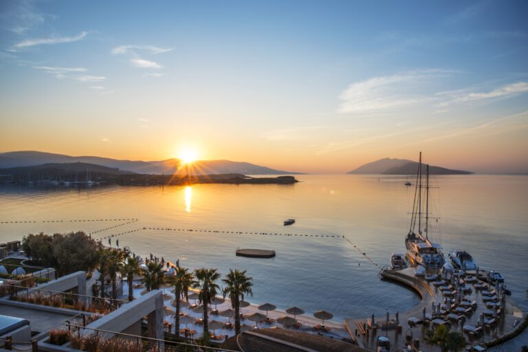 Sunrise over the bay seen from the resort, Caresse, a Luxury Collection Resort and Spa, Bodrum