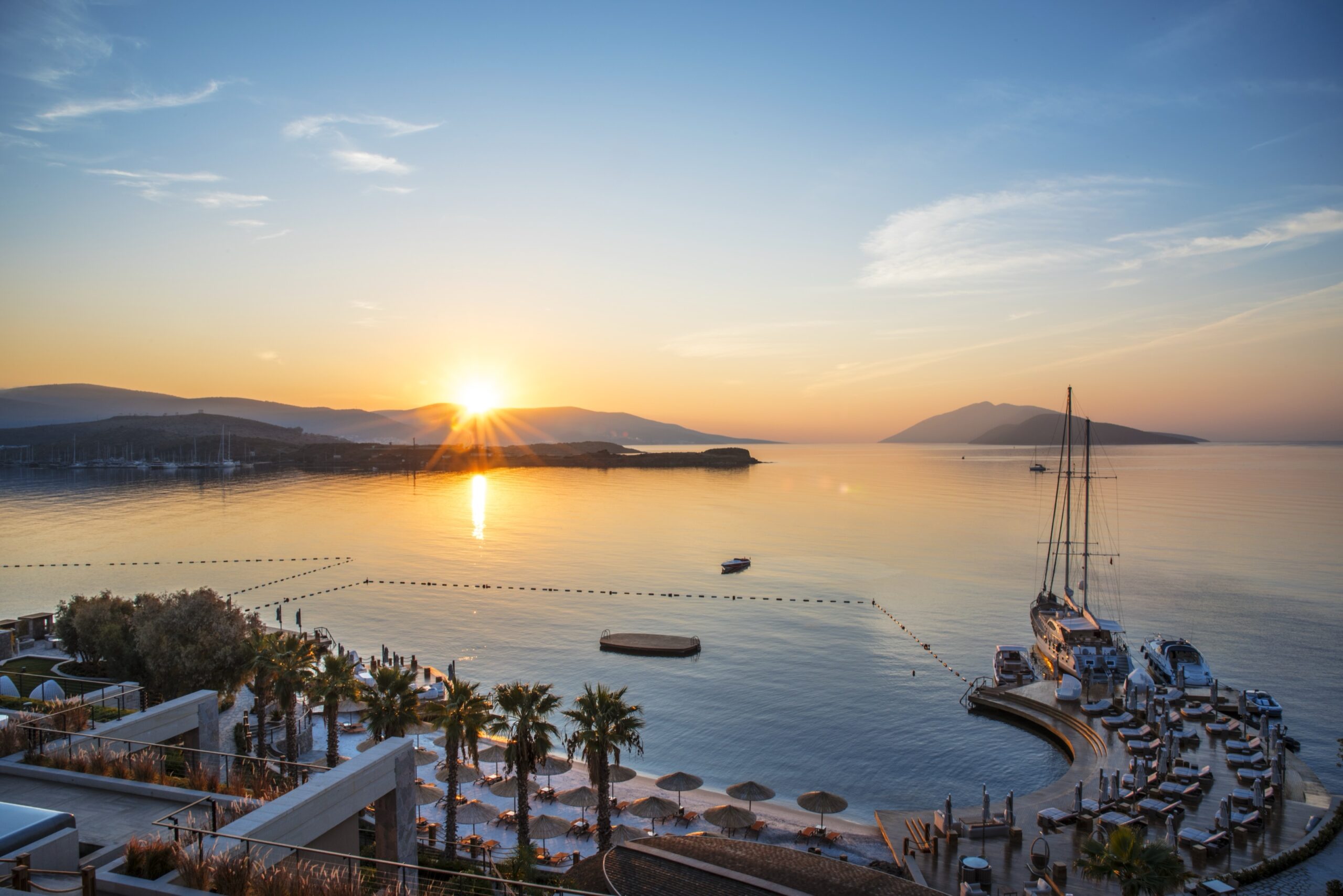 Sunrise over the bay seen from the resort, Caresse, a Luxury Collection Resort and Spa, Bodrum