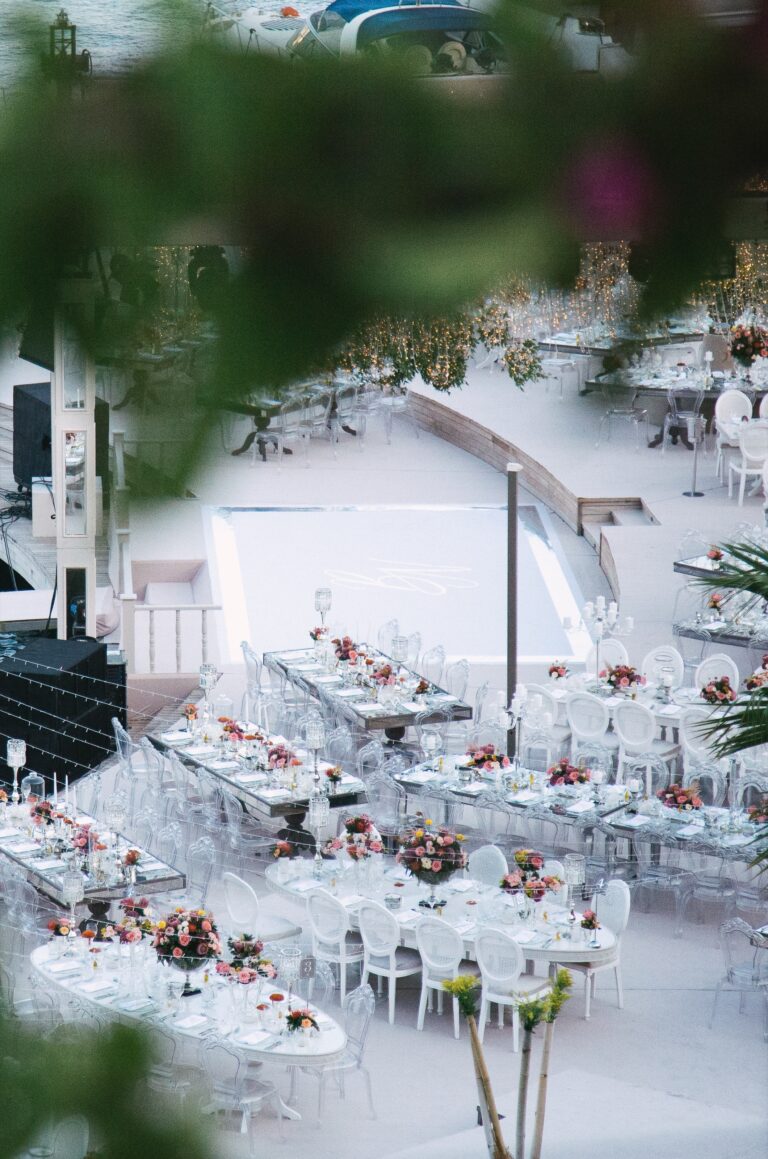 Long dinner tables set on the pier, Caresse, a Luxury Collection Resort and Spa, Bodrum