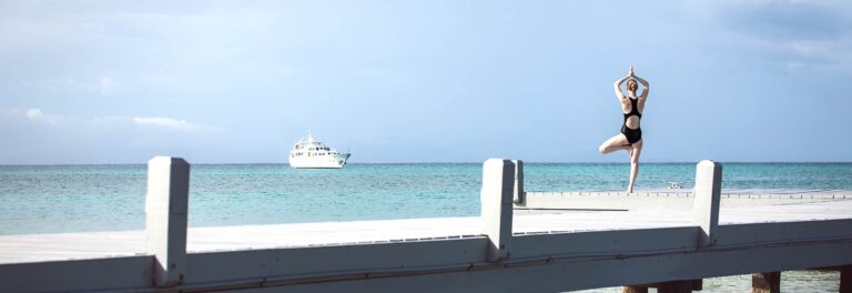 Guest on the jetty overlooking the bay, Carlisle Bay Antigua