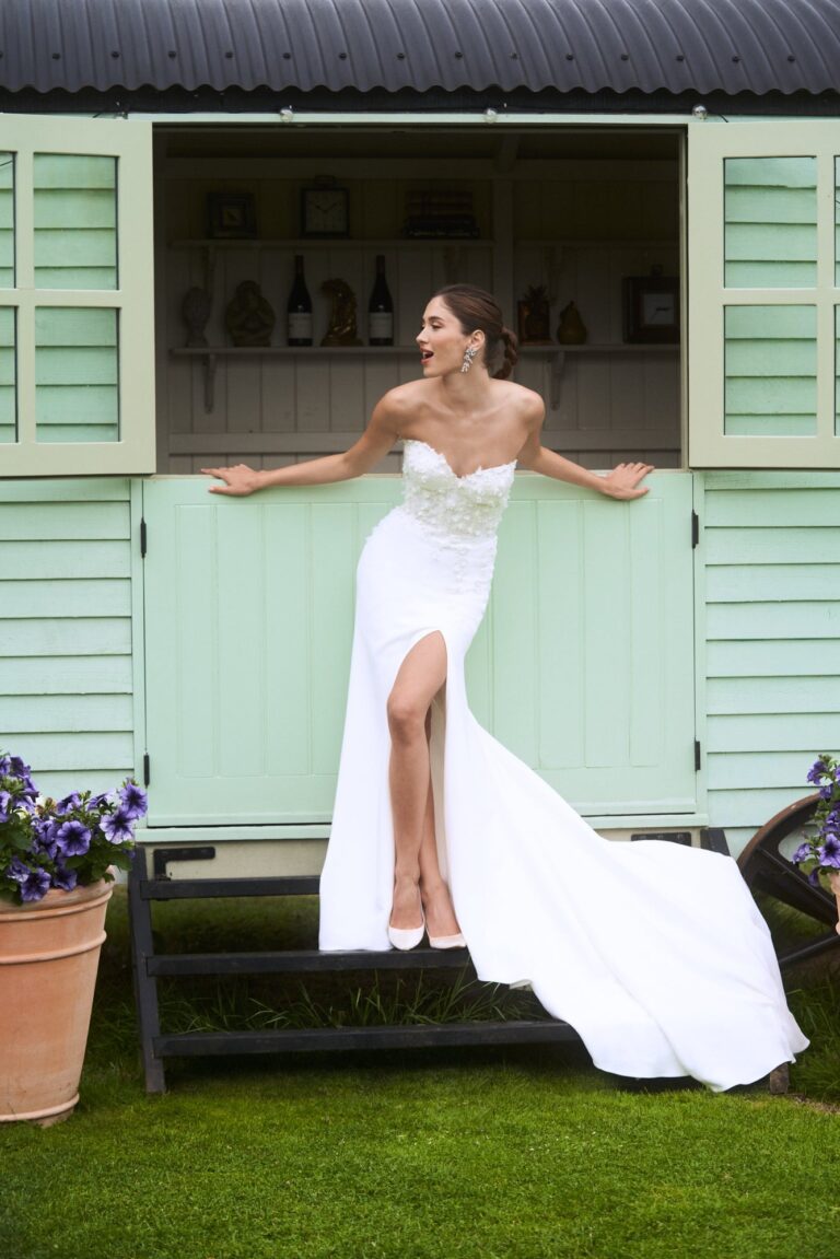 The I've Got a Crush on You gown outside a garden hut, Caroline Castigliano