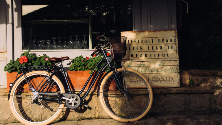 A bicycle outside the hotel, available to guests, Casa Lavanda