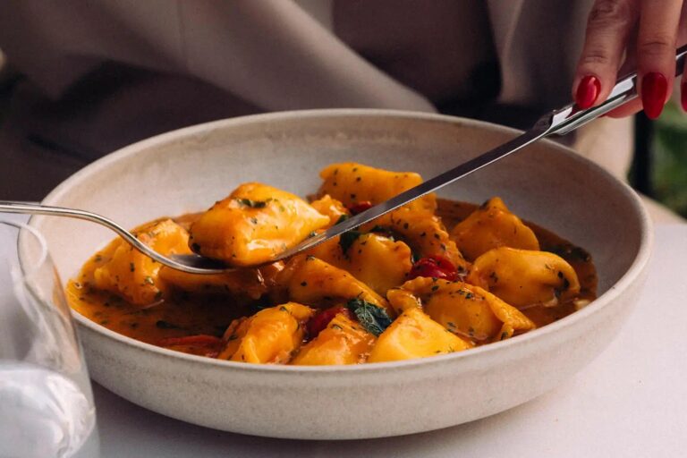 A bowl of dumplings in a tomato sauce, Casa Lavanda
