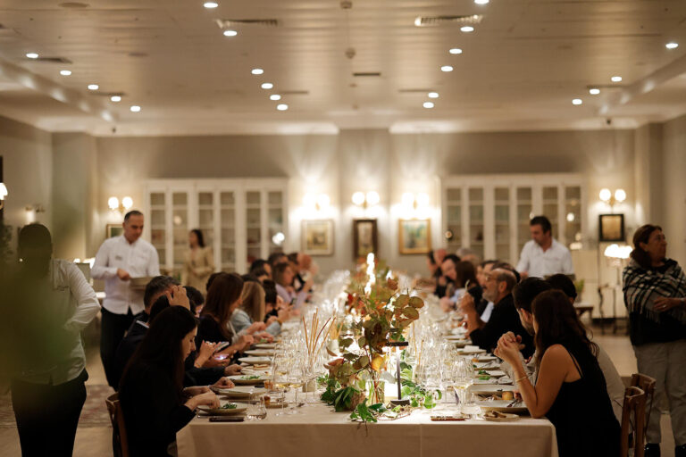 Long dining table set in the indoor reception room, Casa Lavanda