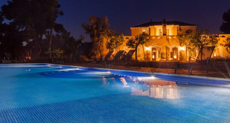 The pool at dusk, above Sitges, Casa Nova Estate