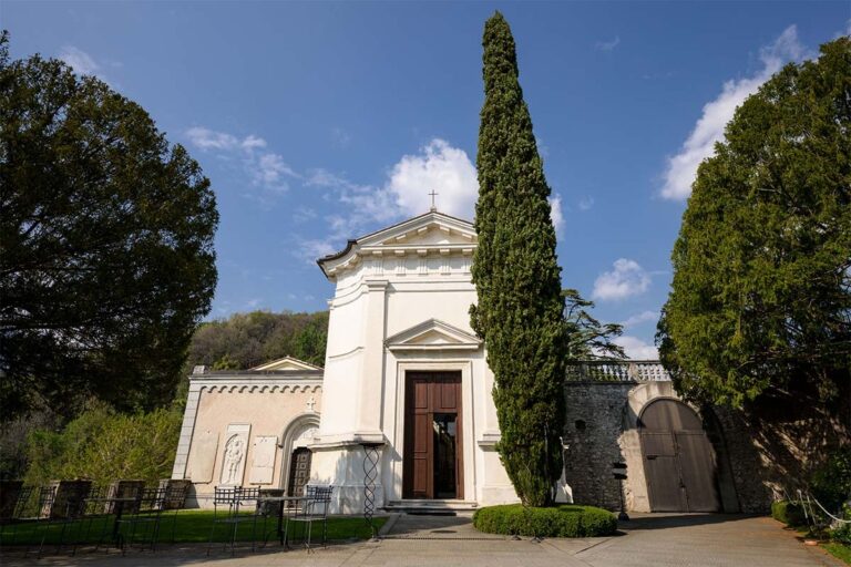 The castle chapel among the cypress trees, Castel Brando