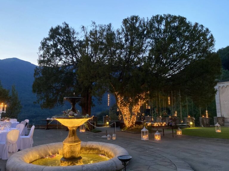 The fountain courtyard at night, Castel Brando