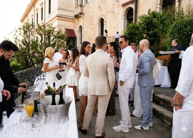 Guests gather on the terrace, Castel Brando