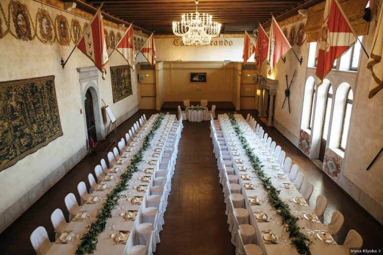 The long banquet table in the great hall, Castel Brando