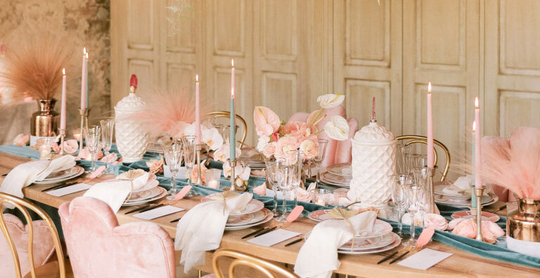 A styled wedding table, Castel Monastero