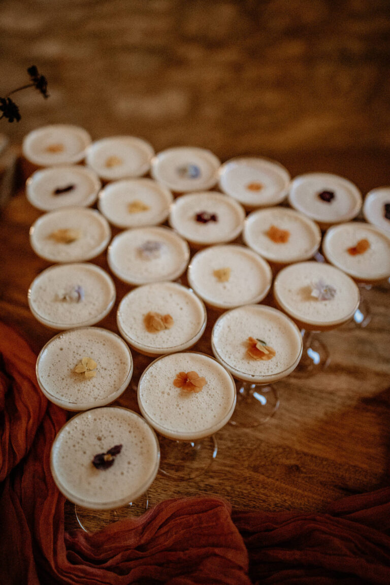 A tray of cocktails garnished for the drinks reception, Caswell House