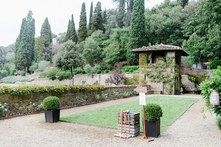 Garden games set up on a lawn for guests, Caterina Weddings