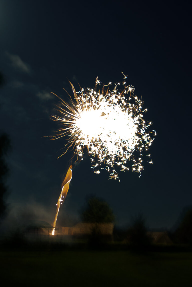 Firework over the estate at night, Château de Chéronne
