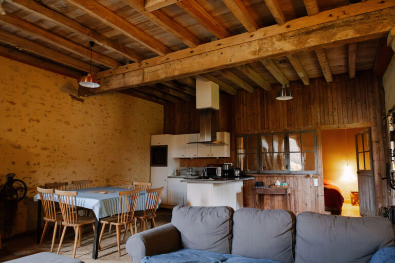 Open kitchen and living space of a gite, Château de Chéronne
