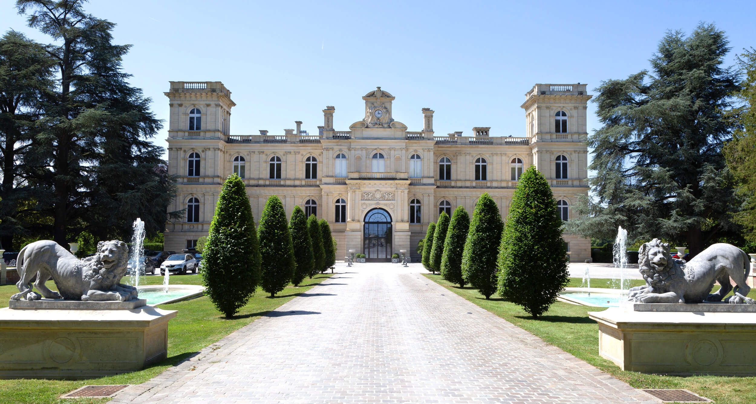 The Front Façade and the Avenue of Lions, Château de Ferrières