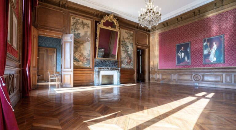A Salon in Crimson Damask, Château de Ferrières