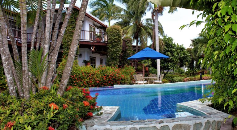 An infinity pool edged with palms and tropical gardens, Chabil Mar Resort