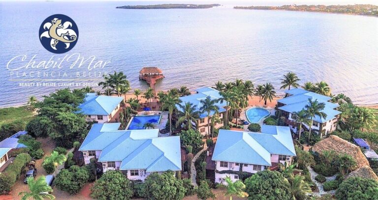 An aerial of the villas among gardens, facing the sea, Chabil Mar Resort