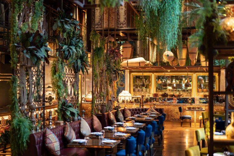 A faux bougainvillea canopy over the terrace at Gaia, Monaco, Chantal Flores Design