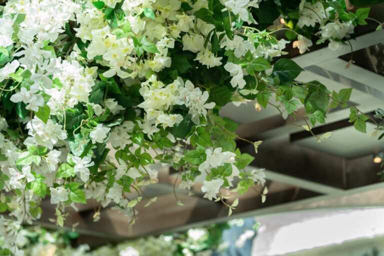 A detail of the faux bougainvillea canopy, Gaia, Monaco, Chantal Flores Design
