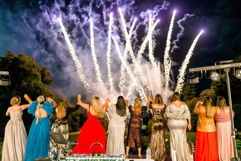 Guests watching a fireworks display, Chateau Challain