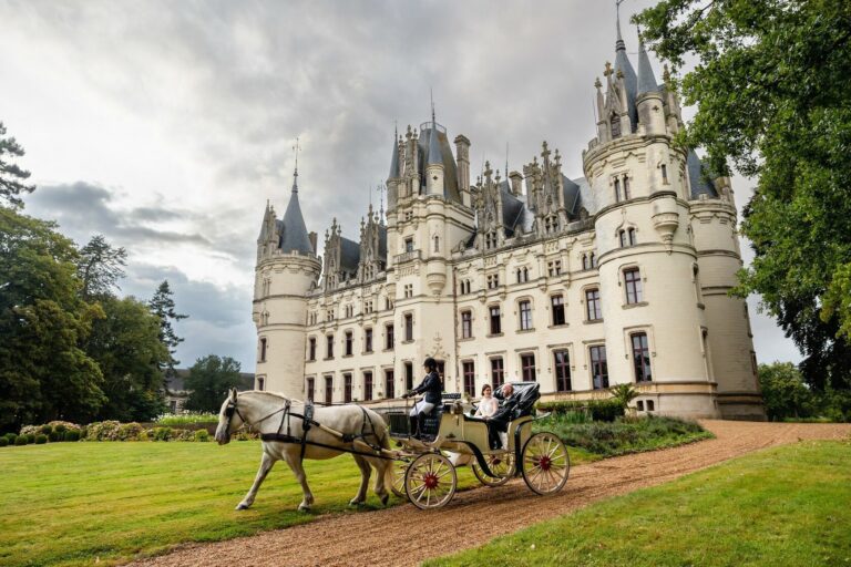 Horse and carriage in front of the chateau, Chateau Challain