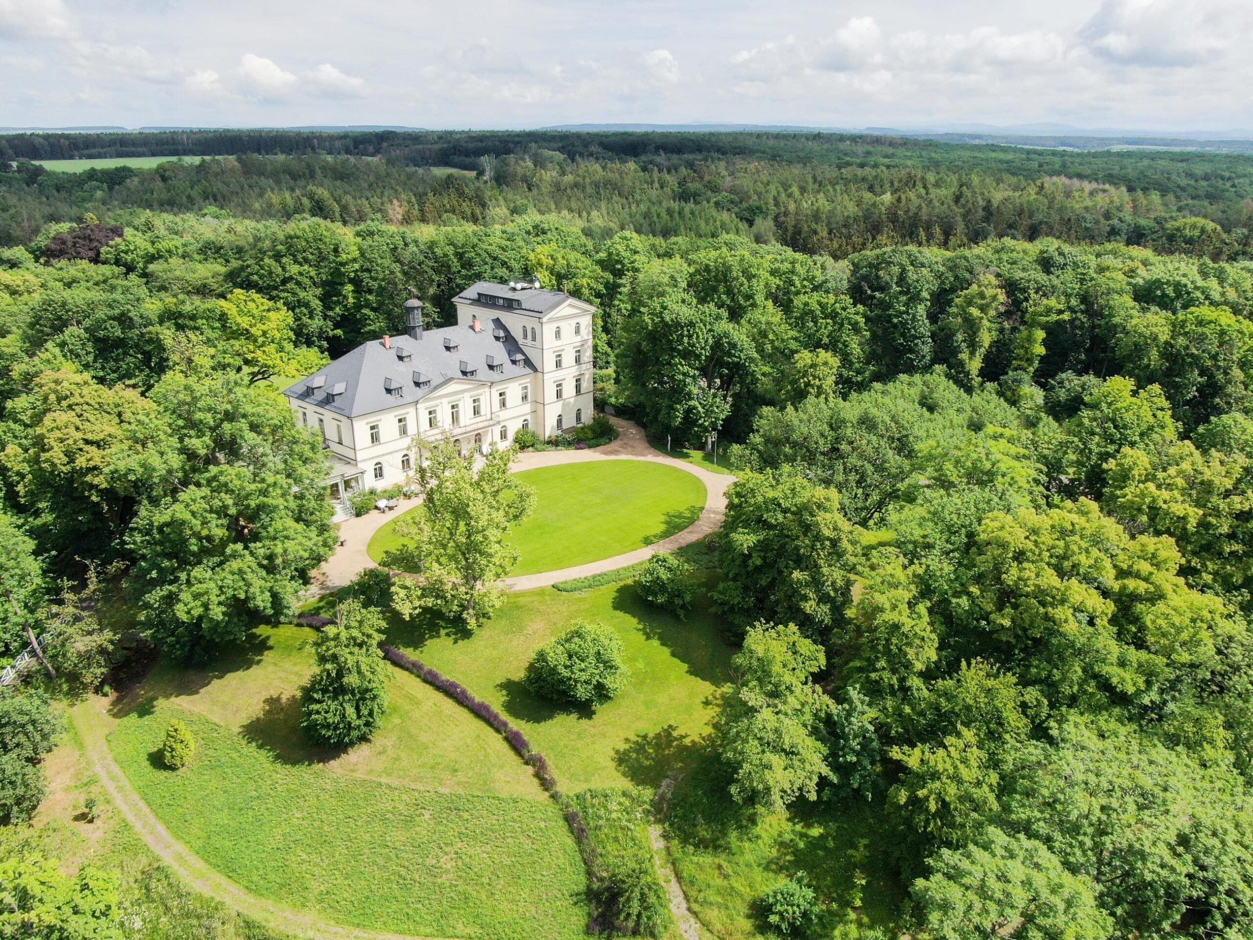 Aerial view of the chateau and its park, Chateau Mcely