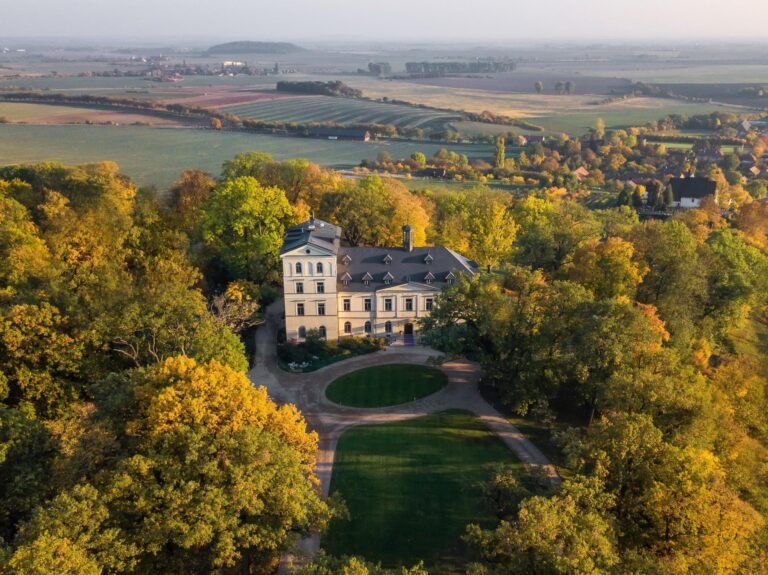 The chateau among the autumn woods of St. George Forest, Chateau Mcely