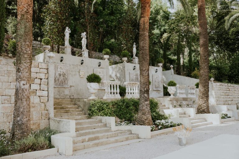 Stone steps and terraces in the gardens, Chateau Saint Georges