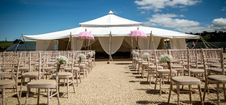 Ceremony chairs in front of a tent, Chedington Grange