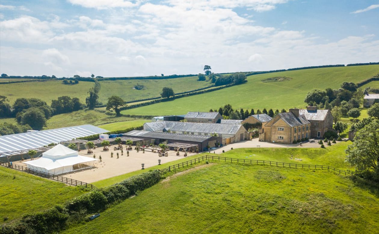 The estate and its marquee site in the Dorset hills, Chedington Grange