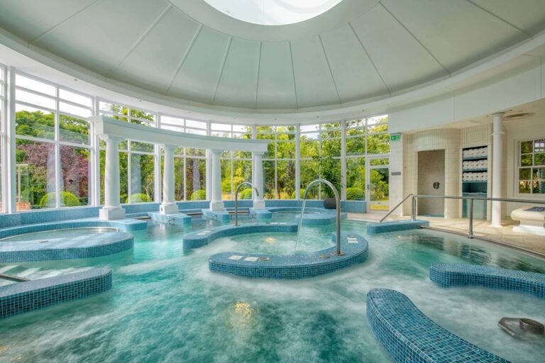 The hydrotherapy pool at sunset, Chewton Glen Hotel & Spa
