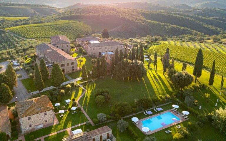 The Borgo and Vineyards from the Air, ColleMassari Hospitality