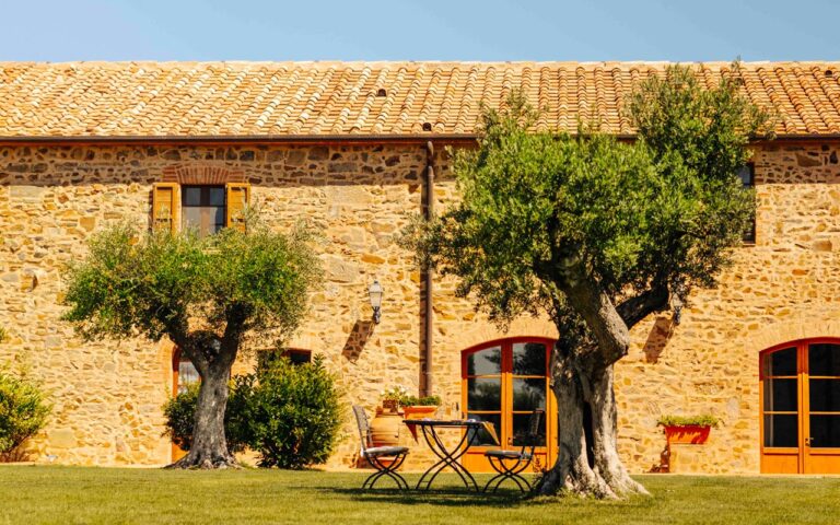 The Stone Cortile and Olive Trees, ColleMassari Hospitality