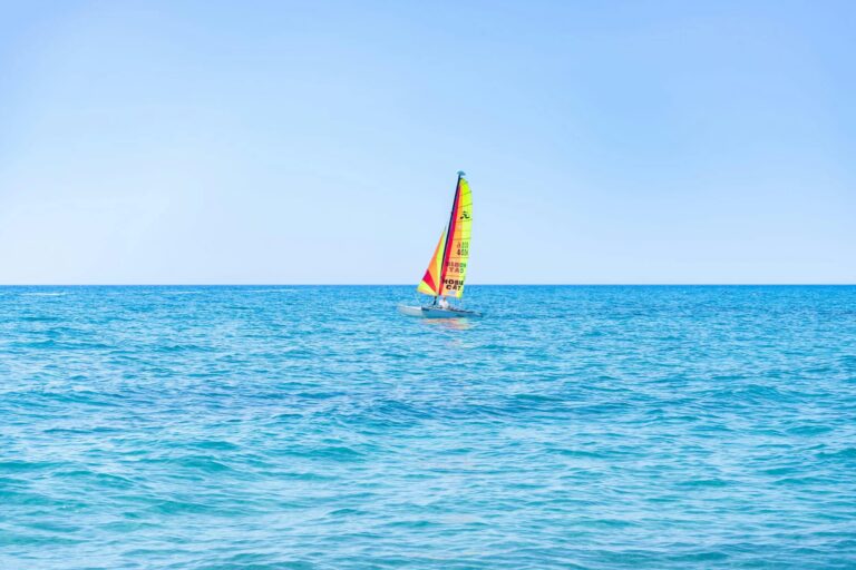 Catamaran sailing off the resort, Columbia Beach Resort