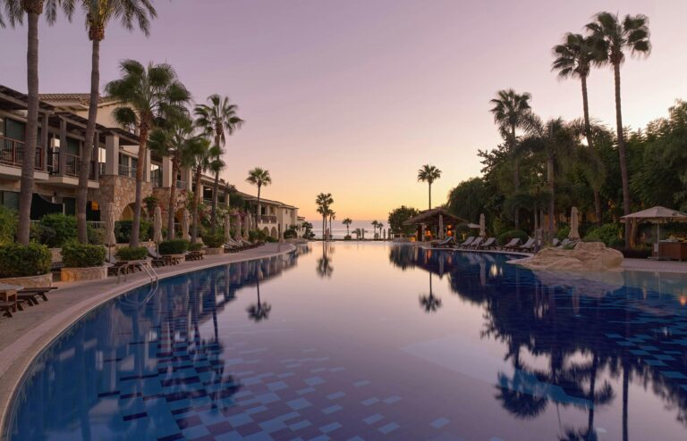 The west pool at sunset, Columbia Beach Resort