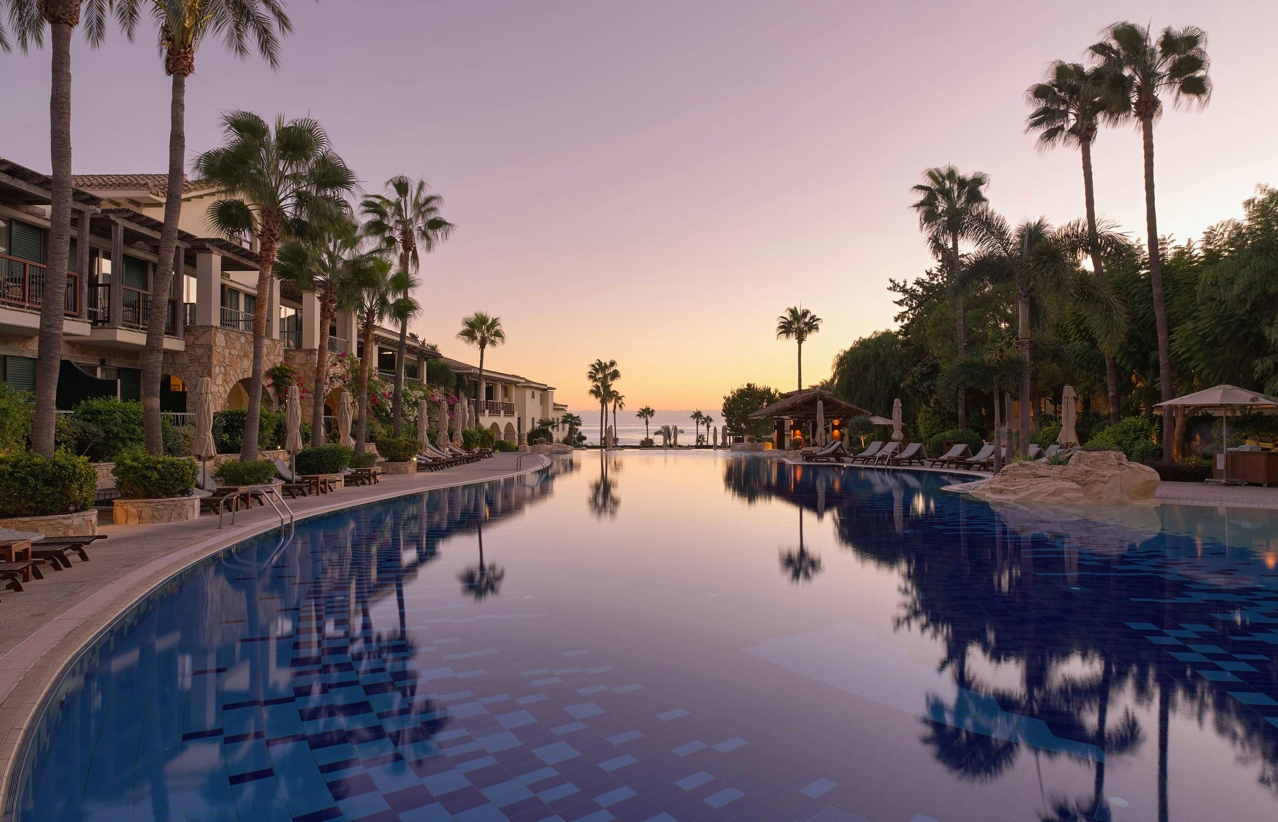 The west pool at sunset, Columbia Beach Resort