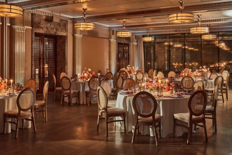 Round tables laid for a celebration in the Mayfair Room, The Connaught