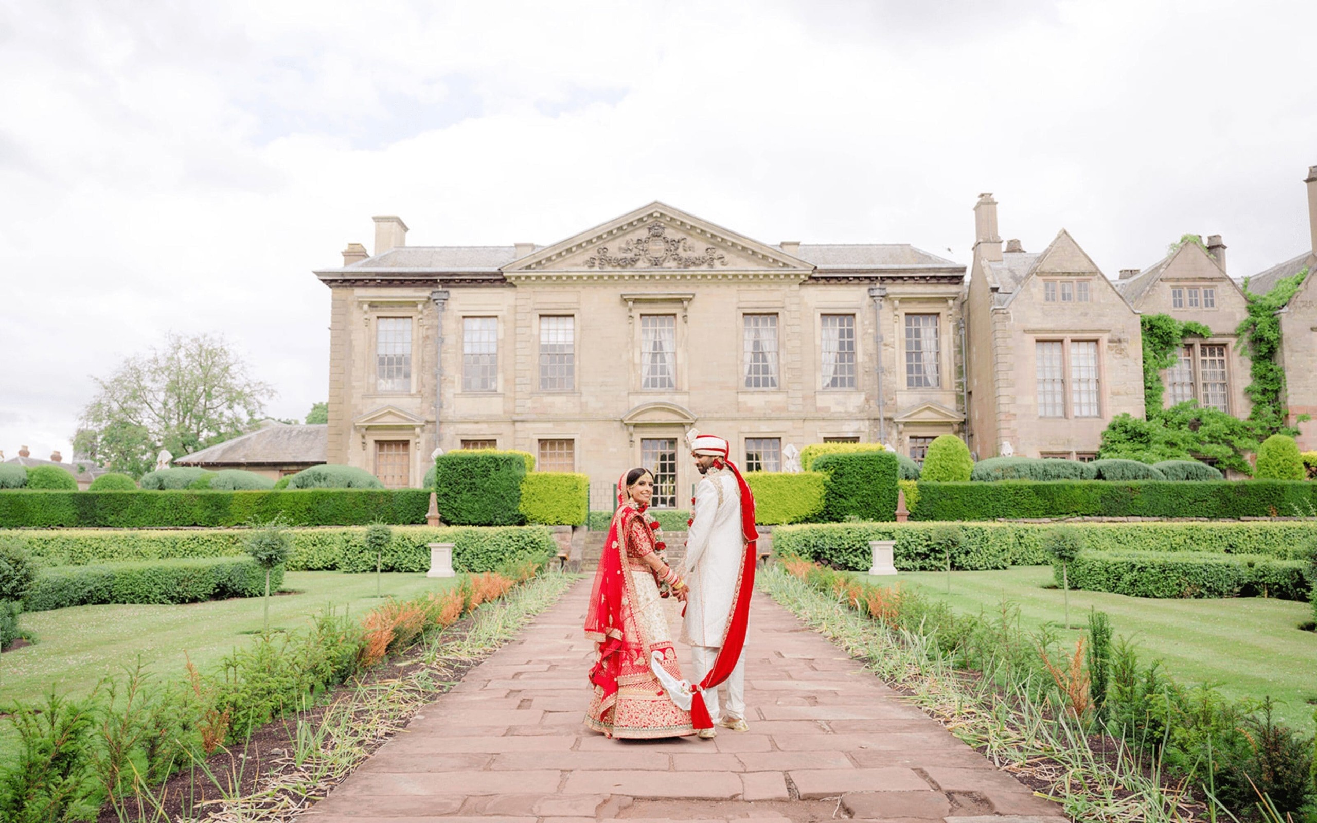 The hotel facade and formal gardens, Coombe Abbey