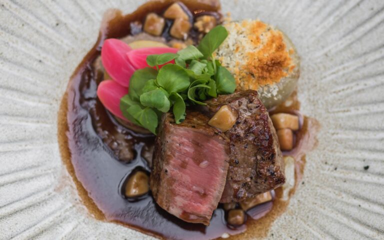 A plated beef dish, Coombe Abbey
