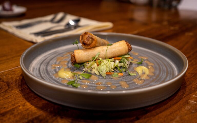 A plated starter on a dark plate, Coombe Abbey
