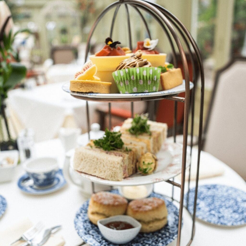 Afternoon tea on a tiered stand, Coombe Abbey