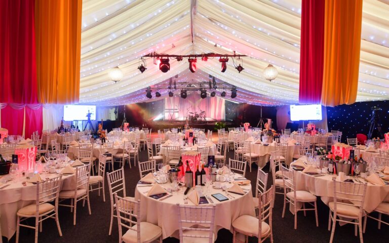 The marquee set for an evening celebration, Coombe Abbey