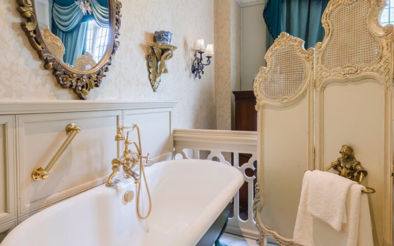 A bathroom with a freestanding bath, Coombe Abbey