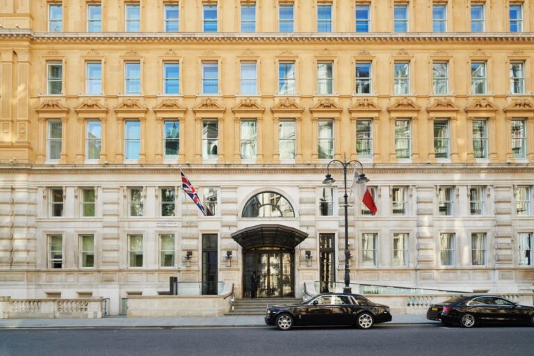 The entrance of Corinthia London on Whitehall Place