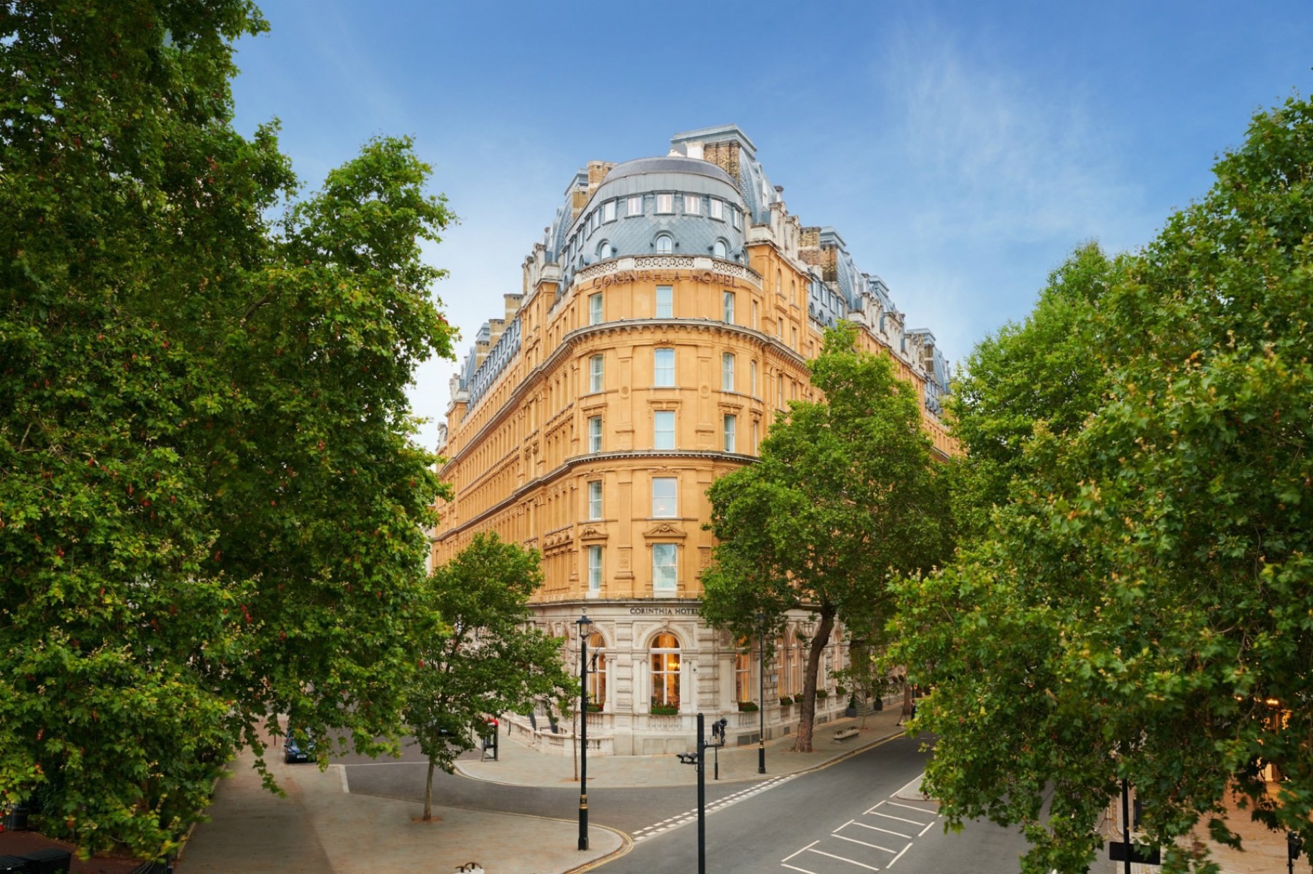 The corner of Corinthia London on Whitehall Place